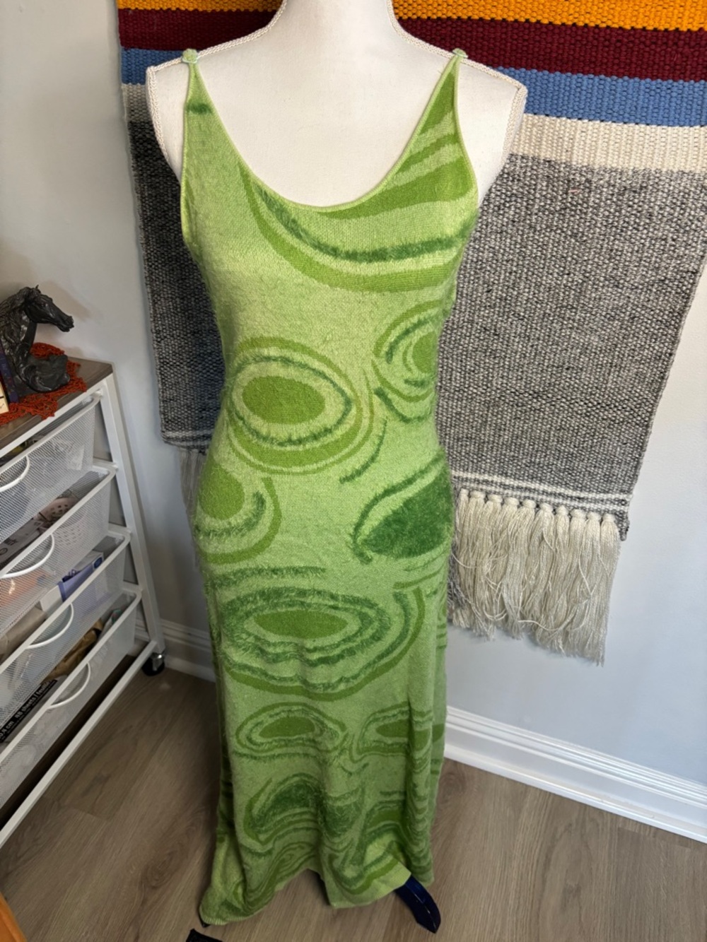 House of Sunny Lime Green Abstract Swirl Maxi Slip Dress Size 12